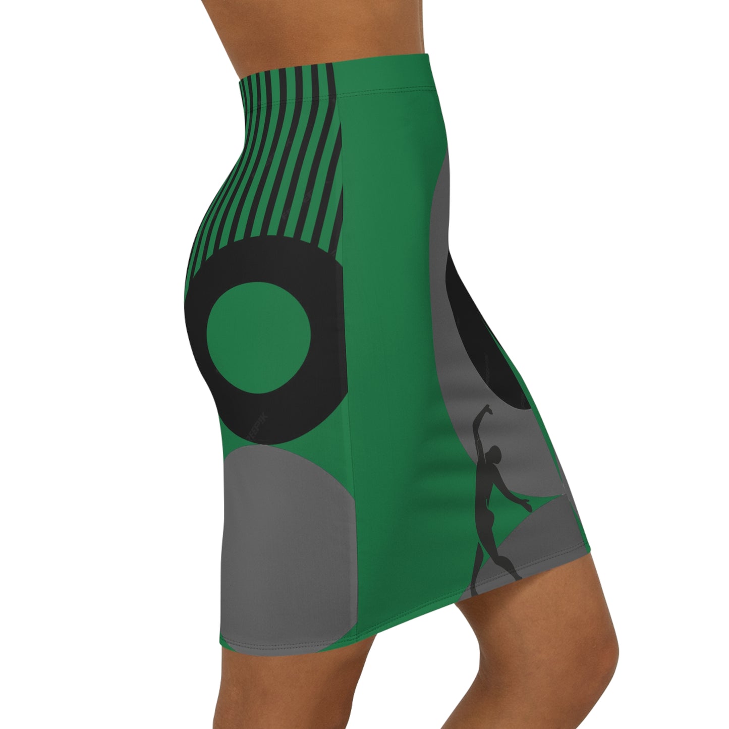 Women's SOLSTICE Bauhaus Mid-Waist red Pencil dark green Skirt (AOP)