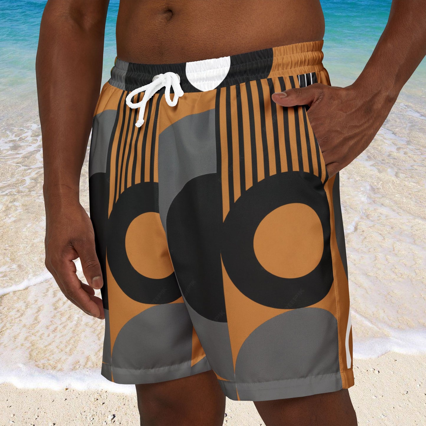 SOLSTICE Bauhaus Light brown Swim Shorts (AOP)