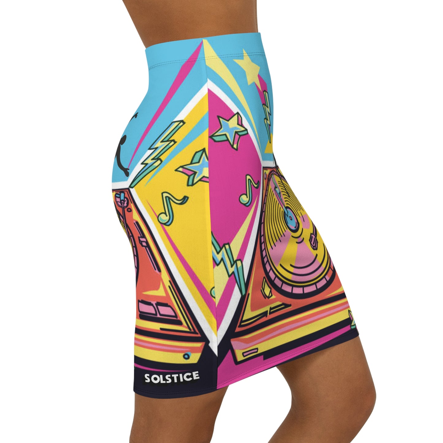 SOLSTICE TURNTABLE Mid-Waist Pencil Skirt (AOP)