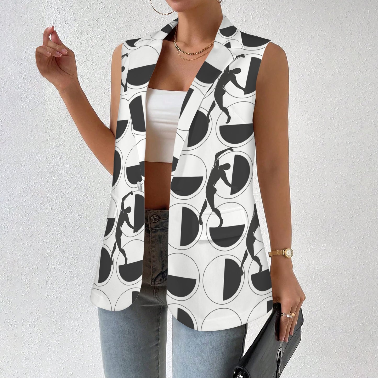 Women's Sleeveless Blazer popular fashion geometric BW
