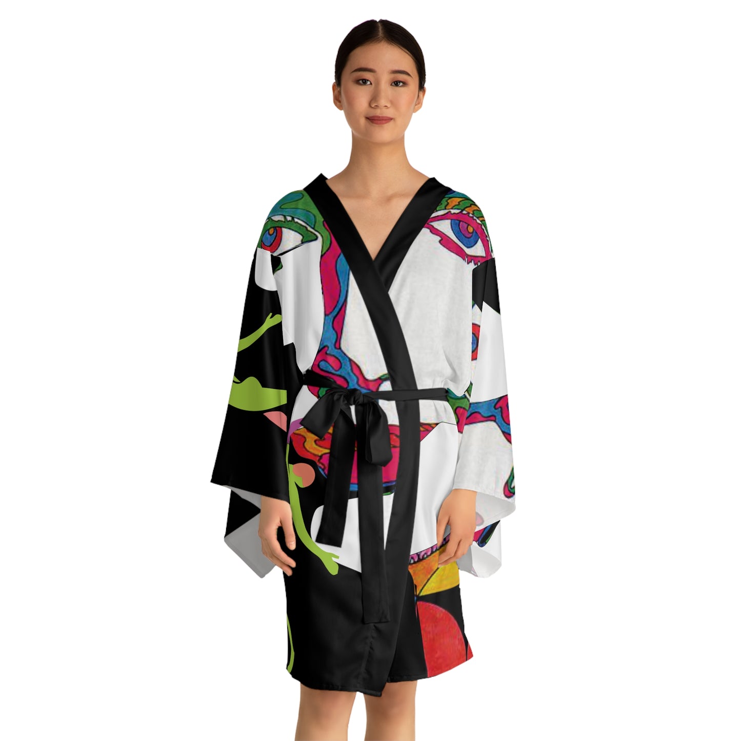 Long Sleeve SOLSTICE black POP ART Kimono Robe (AOP)