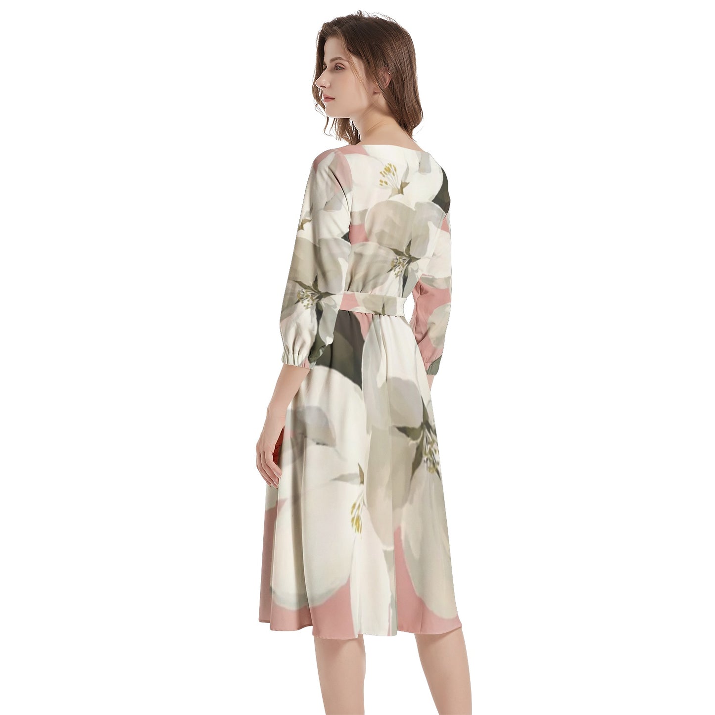 Boat Neck Belted Flared Dress