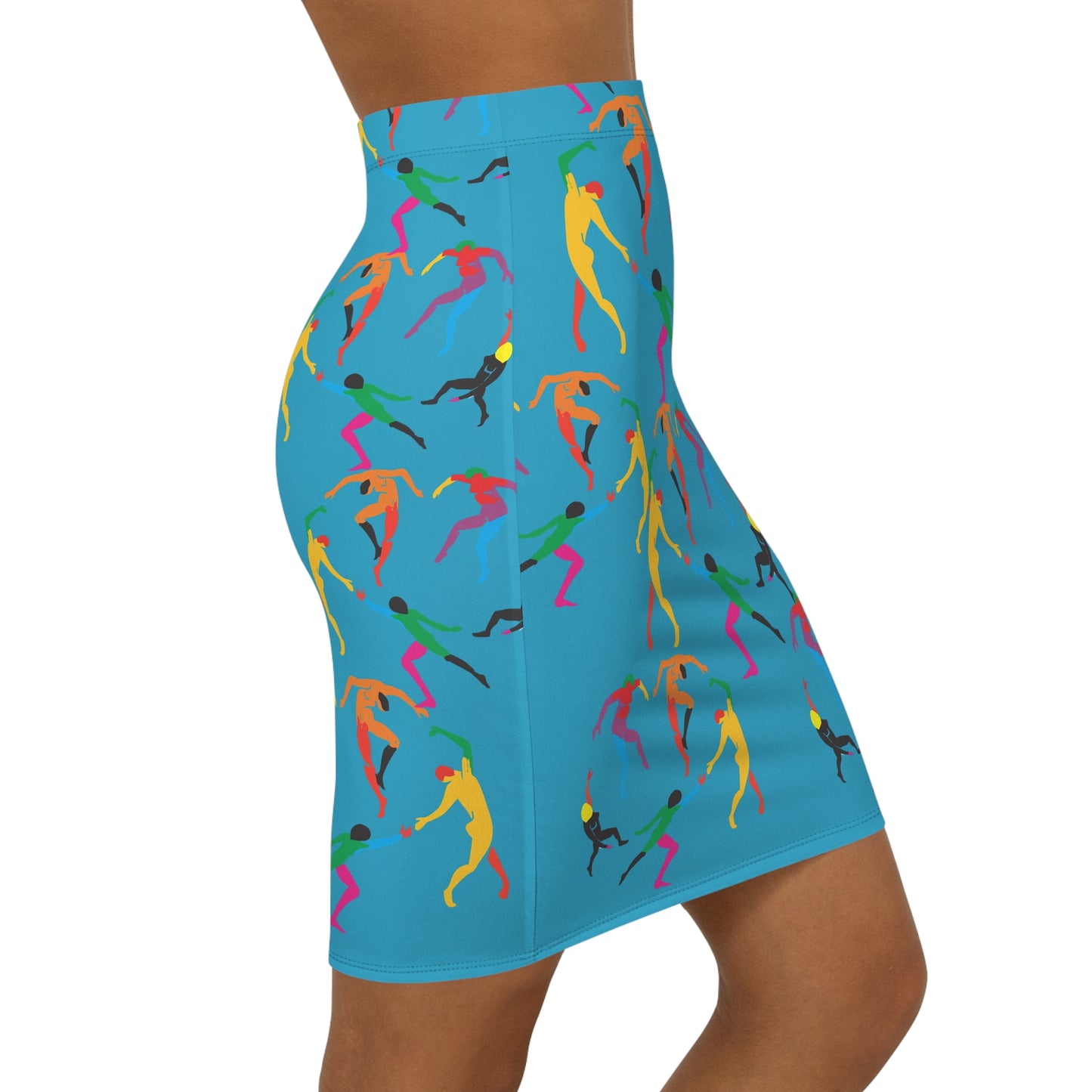 Women's Mid-Waist Pencil turquoise Skirt (AOP)