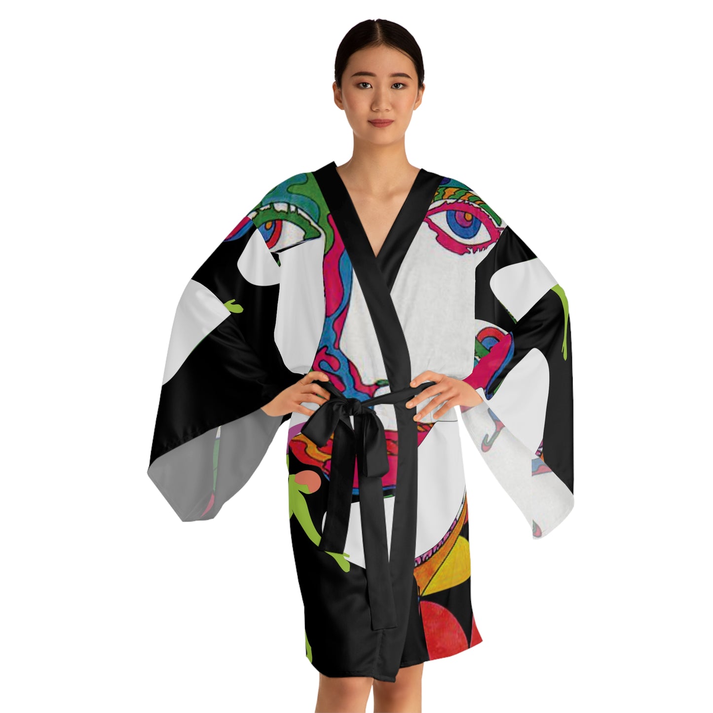 Long Sleeve SOLSTICE black POP ART Kimono Robe (AOP)
