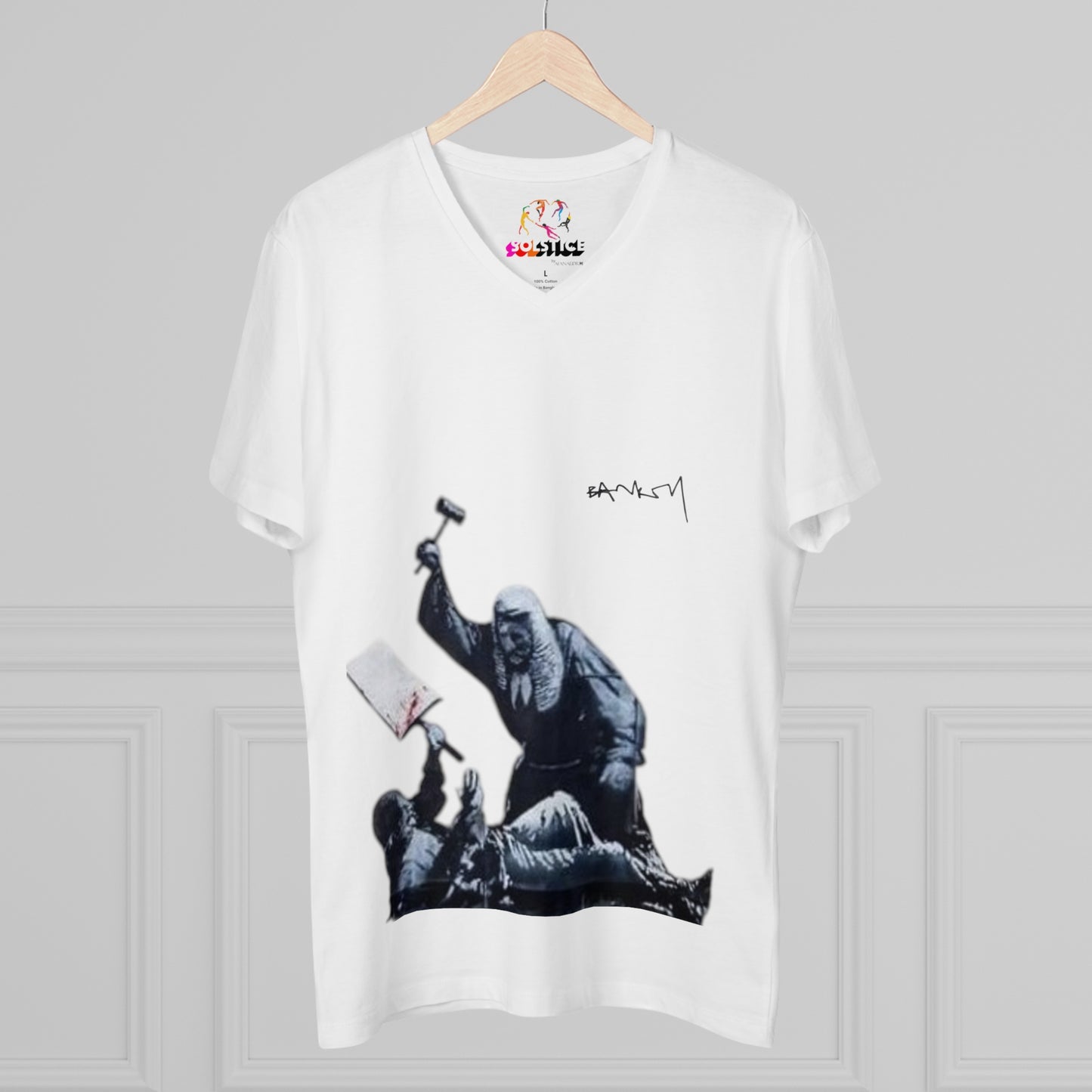 Solstice Men’s Presenter V-neck white Banski London Organic 6