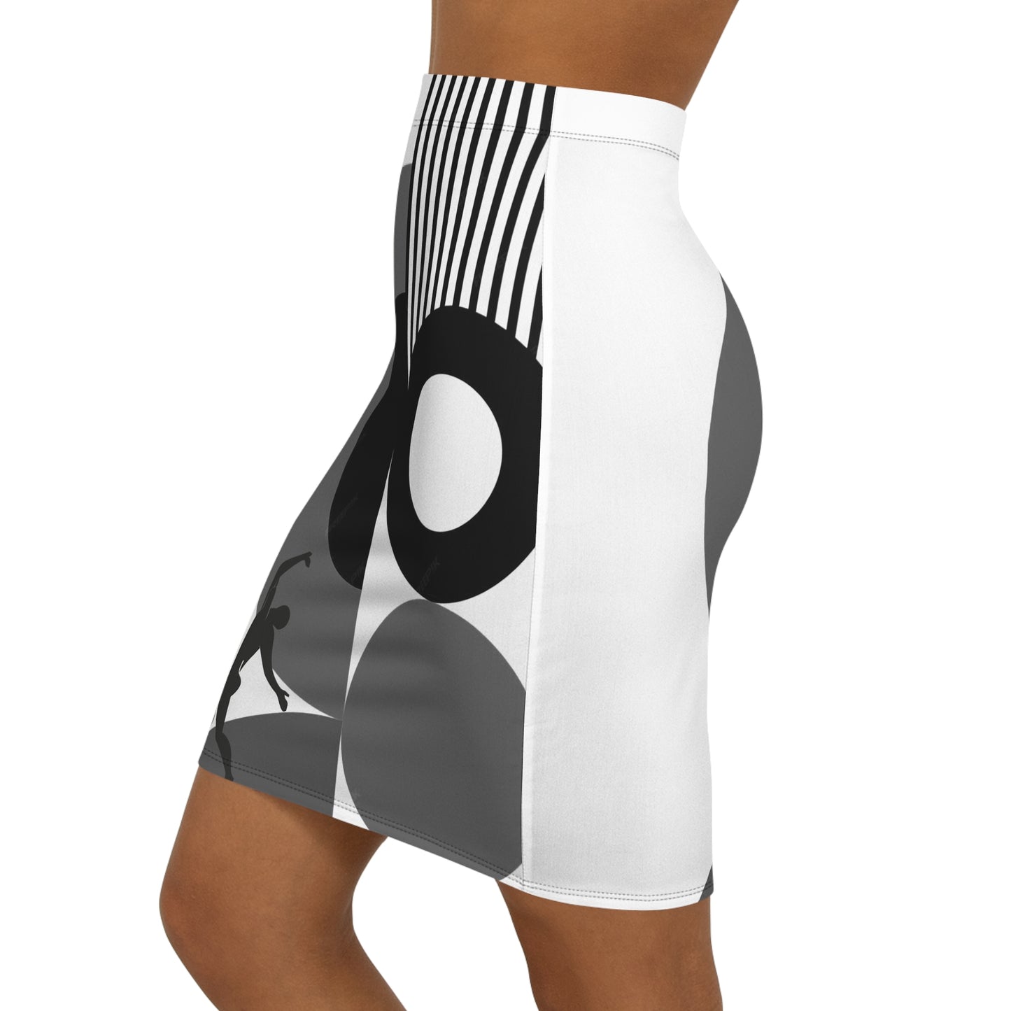 Women's SOLSTICE Bauhaus Mid-Waist red Pencil BW Skirt (AOP)