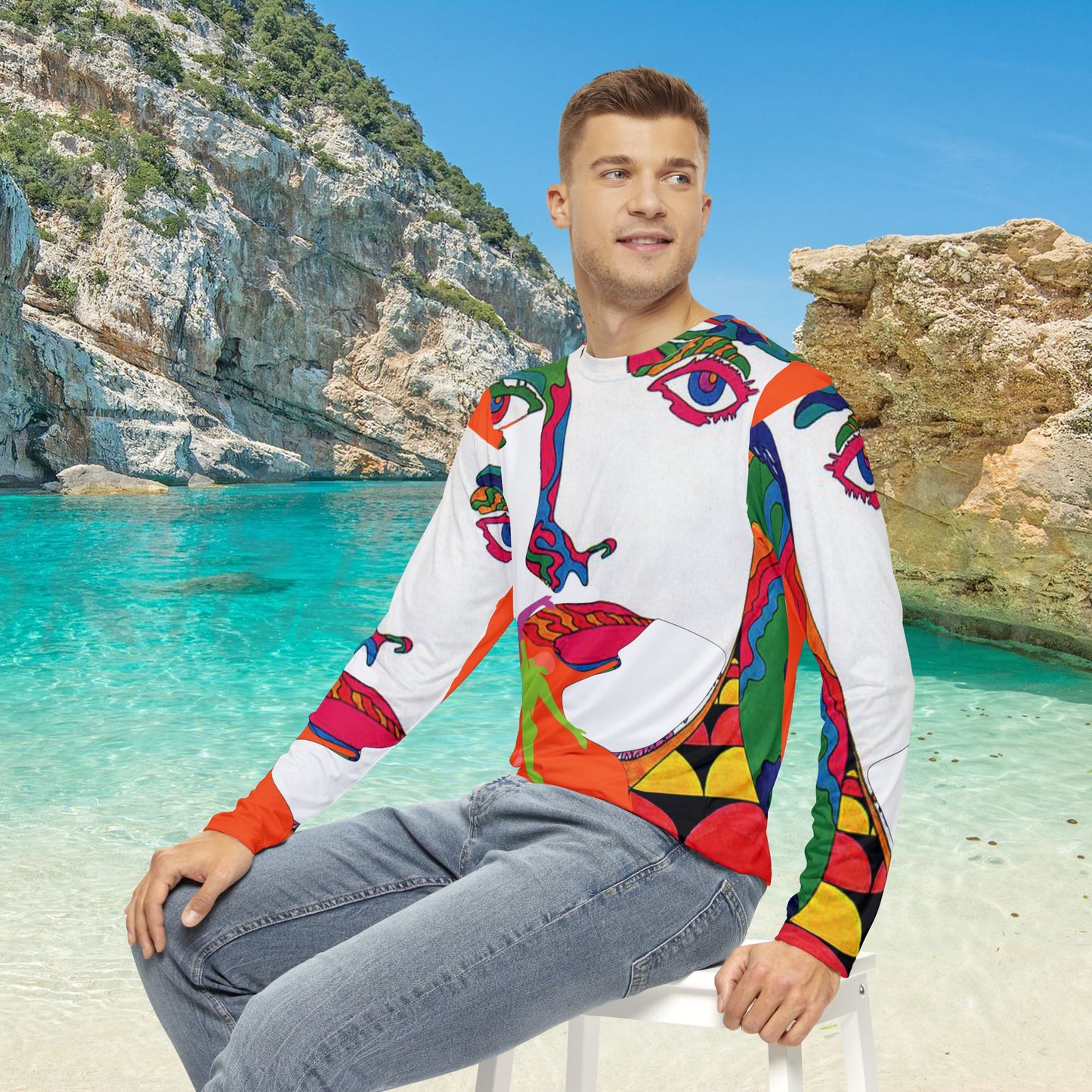 Men's POP ART Long Sleeve orange Shirt (AOP)