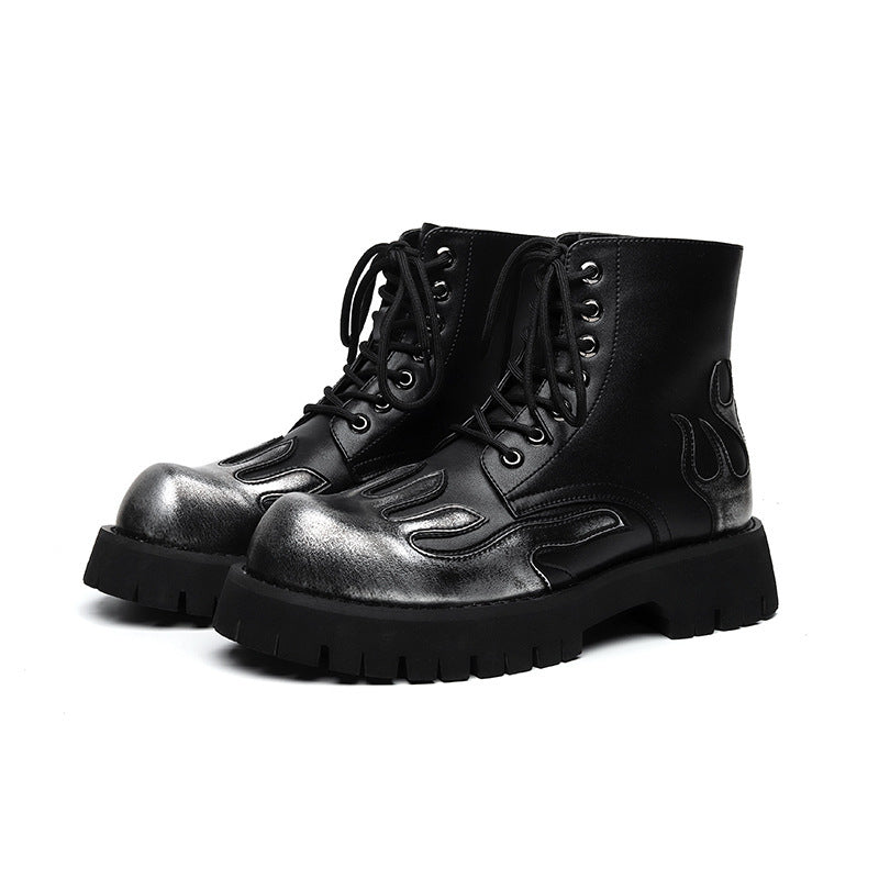 Infashion Round Head Thick Bottom Men's Low-cut Mid-heel Mid-Top Solstice Style Boots