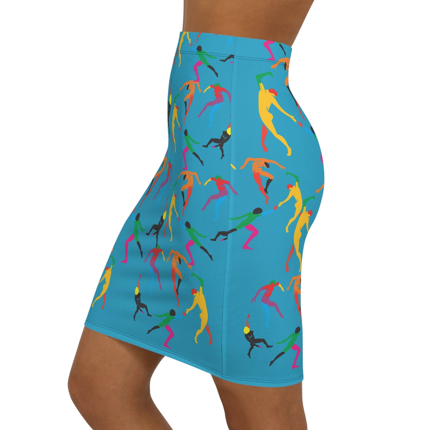 Women's Mid-Waist Pencil turquoise Skirt (AOP)