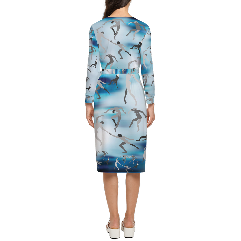 Solstice Matisse Dancers Blue Women's ¾ Sleeve Wrap Dress-Heavy Knit