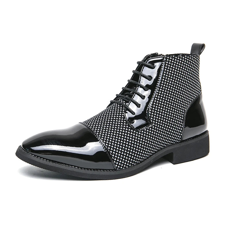 Lace-up Thickened for Warmth Men's Leather Boots High-Top Oxfords Breathable Anti-Slip Lightweight Office Shoes