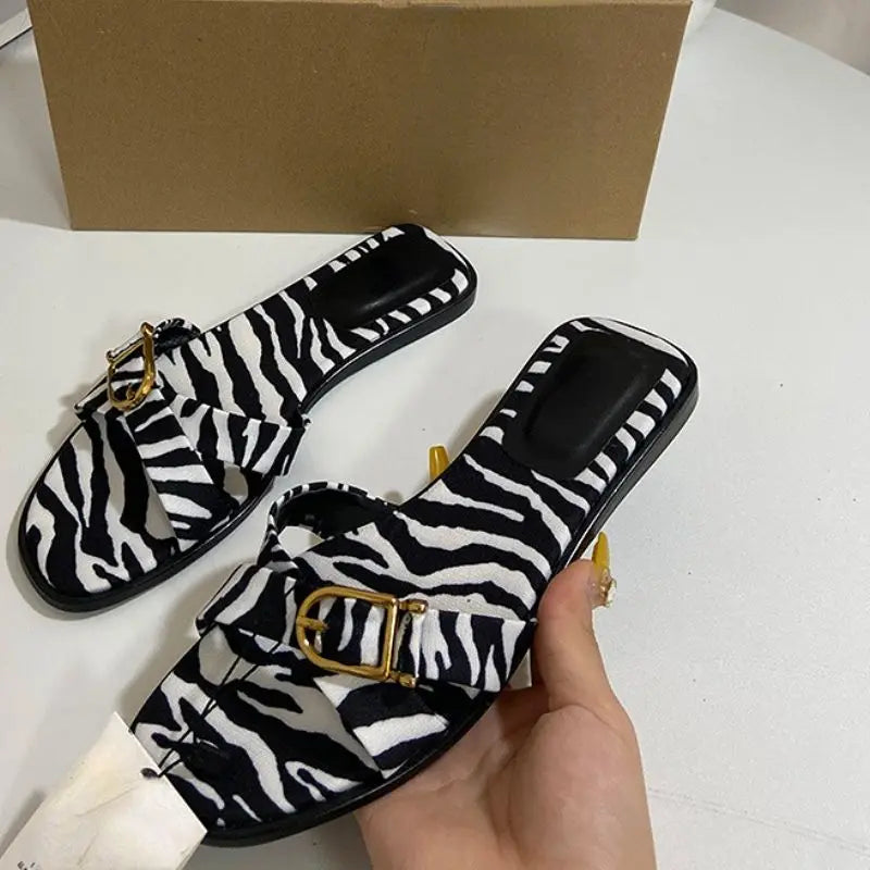 Designer Women's Leather Sandals Cute Leopard Print Summer Beach Style Height Increasing Feature Recyclable-for Spring