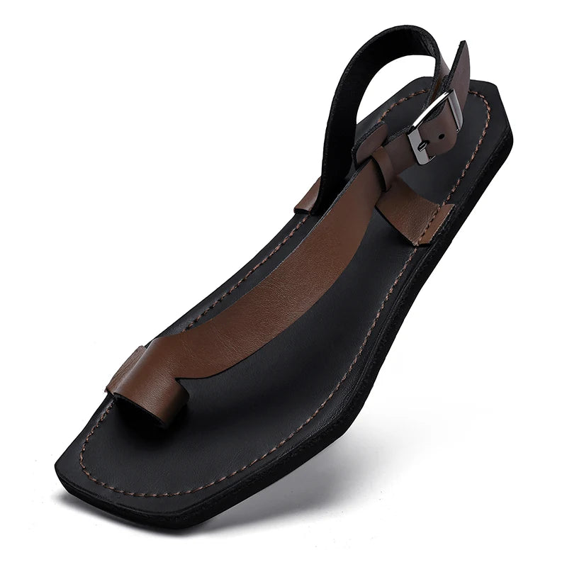 New Fashion Men's Leather Casual Sandals Lightweight & Breathable Slides Toe-Post Comfortable Anti-Slip Loafers