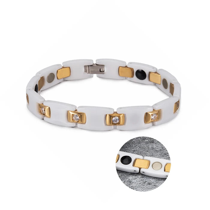 Vinterly Women Ceramic Bracelet Health Energy Hematite Ceramic Bracelets Female Gold-color AAA Cubic Zirconia Bracelet for Women
