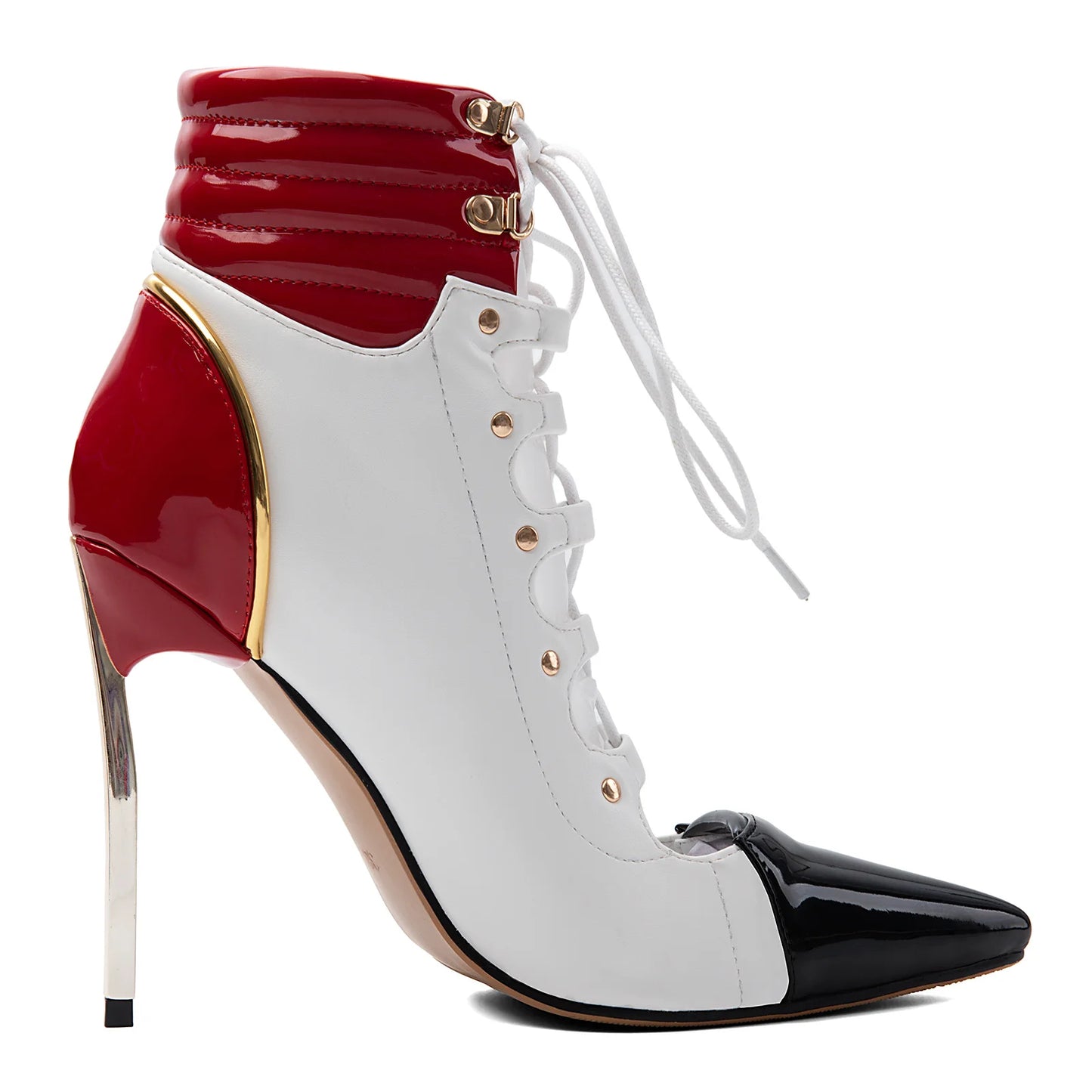 Women Stiletto Patchwork Sandals High Slim Metal Heels Ankle Boots Big Size 47 Front Cut Out Shoes Lace up Short Booties