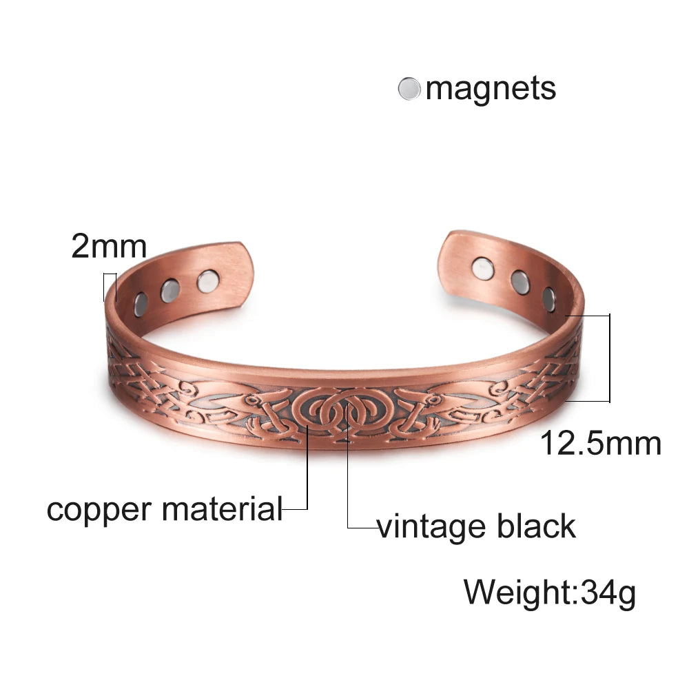 Vinterly Pure Copper Bracelet Men Magnetic Vintage Adjustable High Magnet Open Cuff Bangles Health Energy Jewelry for Male Women