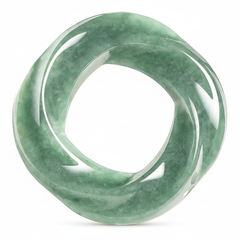 Natural Genuine Jade Emerald Green Mobius Loop Earring-Shaped Jade Bean-Shaped Pendant Piece Fine Jewelry Gift Fashion Simple