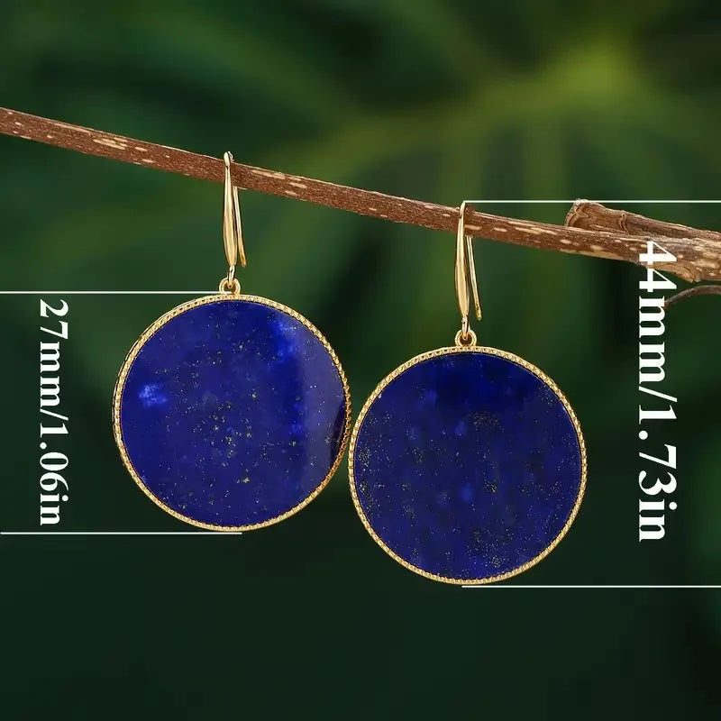 Lapis Lazuli Dangle Earrings - Large, Natural, Vintage Round, Bohemian Style, Ethnic Fashion Jewelry for Women - Perfect for Par