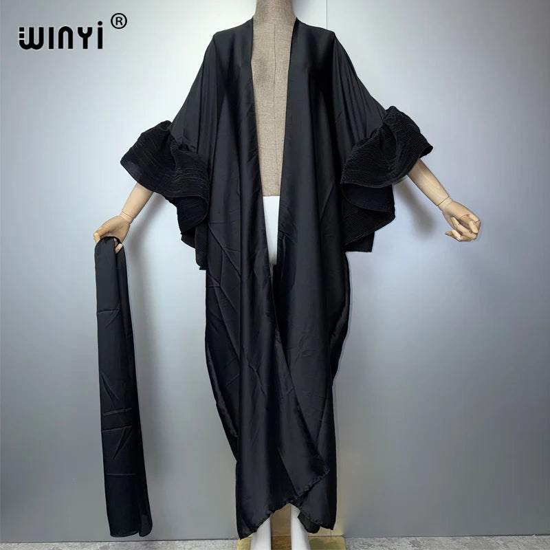 WINYI Women's Fashion Self-Belted Dress Summer Holiday Cardigan Beach Wear Swim Suit Cover-Up Kimono abaya dubai luxury