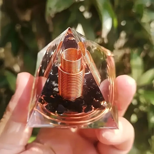 1pc Orgonite Pyramid With Obsidian, Energy For Yoga, Crystal Gifts, Crystals For Home Office Decoration, Balance Your Energy