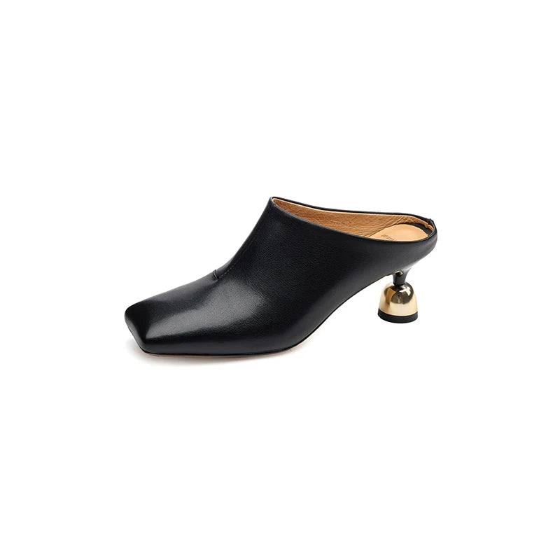 Dilalula 2025 Elegant Genuine Leather Thin High Mules Women Covered Toe Strange High Heels Ladies Party Dress Shoes Summer