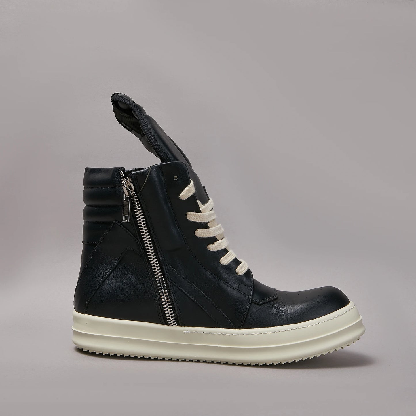 Luxury Brand Men Shoe Genuine Leather Casual Shoes High Top Zipper Lace-up Women Black Sneakers Top Quality Platform Ankle Boot