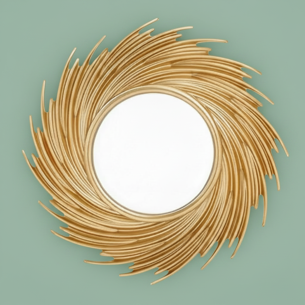 Sun Shape Decorative Mirror Room Background Wall Decorative Mirror Rattan Innovative Art Decoration Round Makeup Mirror