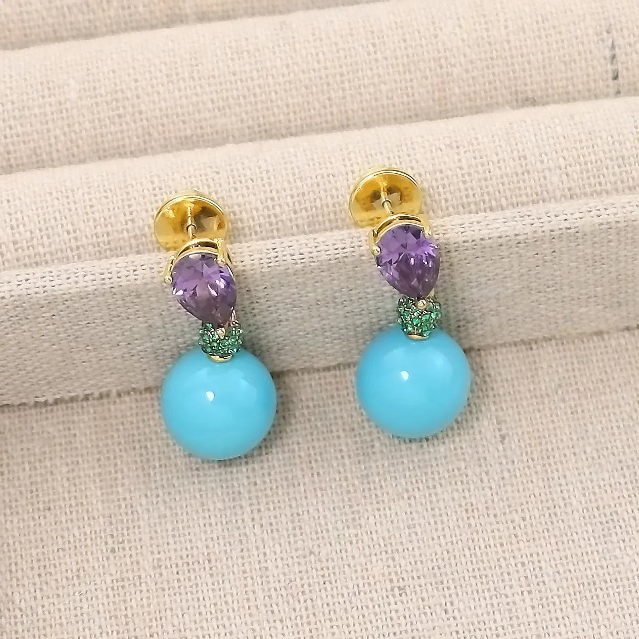 Elegant Purple Turquoise Zirconia Stud Earrings Fashionable Stylish Versatile High-End Feelings Bright Zircon Ear Jewelry