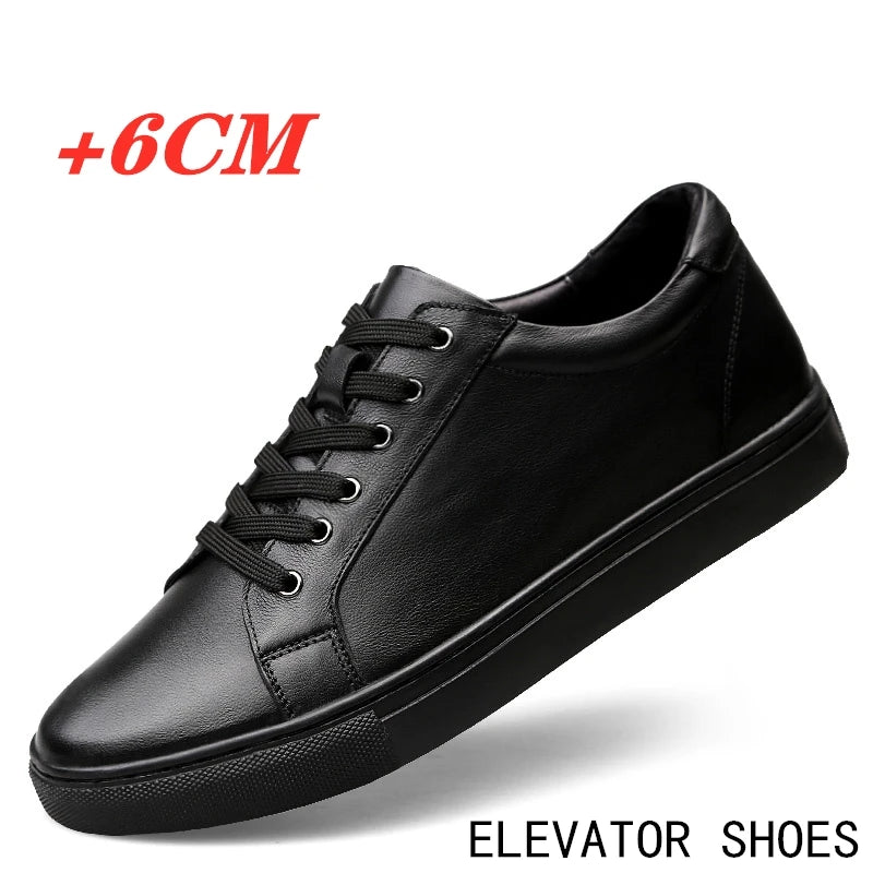 Man Elevator Shoes Height Increase Insoles High Heels Shoes 5-6CM Shoes Tall Shoes White Genuine Leather Shoes Men Sneakers