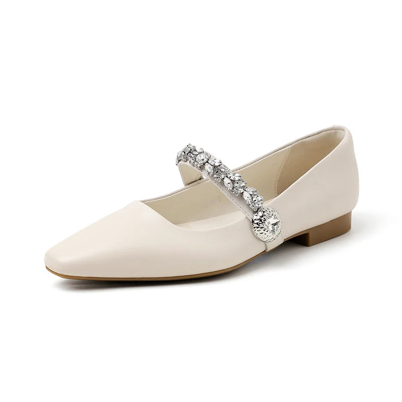 Ods Women Crystal Mules Flats Slippers Designer Sandals 2025 Dress Square-toe Leather Slides Summer Slingback Buckle De Mujer