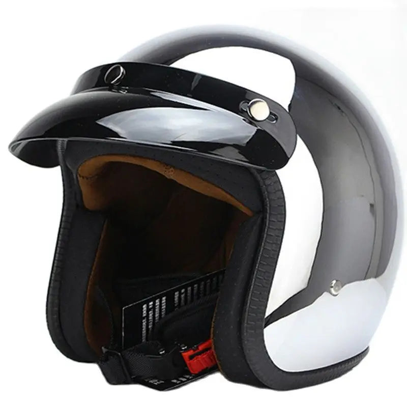 HOT Unique Silver Plating Open Face Retro Motorcycle Helmet Vintage Moto Chrome Helmet Sliver Jet Moto 3/4 Half Casco Casque
