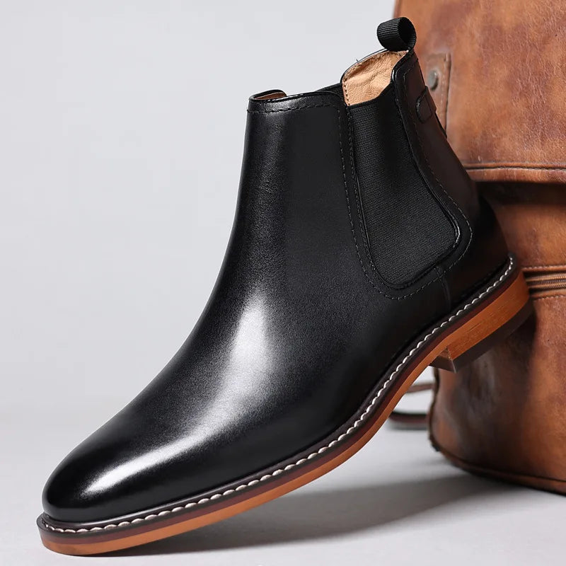 Elegant Men's Chelsea Boots Genuine Cow Leather Handmade Boot Shoes Work Shoes For Formal Dress Wedding Business Party New