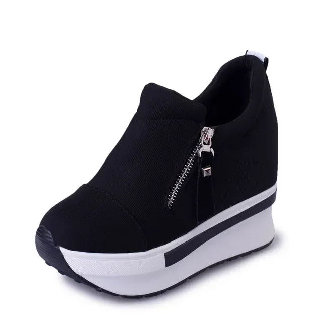 2024 Platform Sneakers Women Red Casual Comfortable Hidden Heel Shoe Black Canvas Shoes Wedge Heels Sneaker Tenis De Mujer