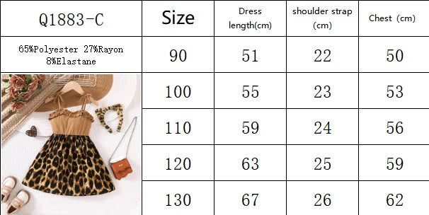 Toddler Girls' Khaki & Leopard Print Paneled Camisole Dress - Ribbed Fabric with Ruffled Trim, Sweet Edgy Retro Spring & Summer