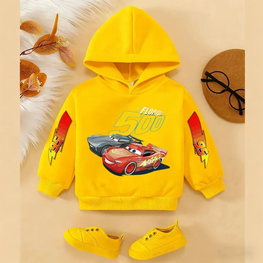 Girls and Boys Classic Anime Car Story Children's Spring and Autumn Fashion Hoodie, 3-14Y Boys and Girls Hoodie