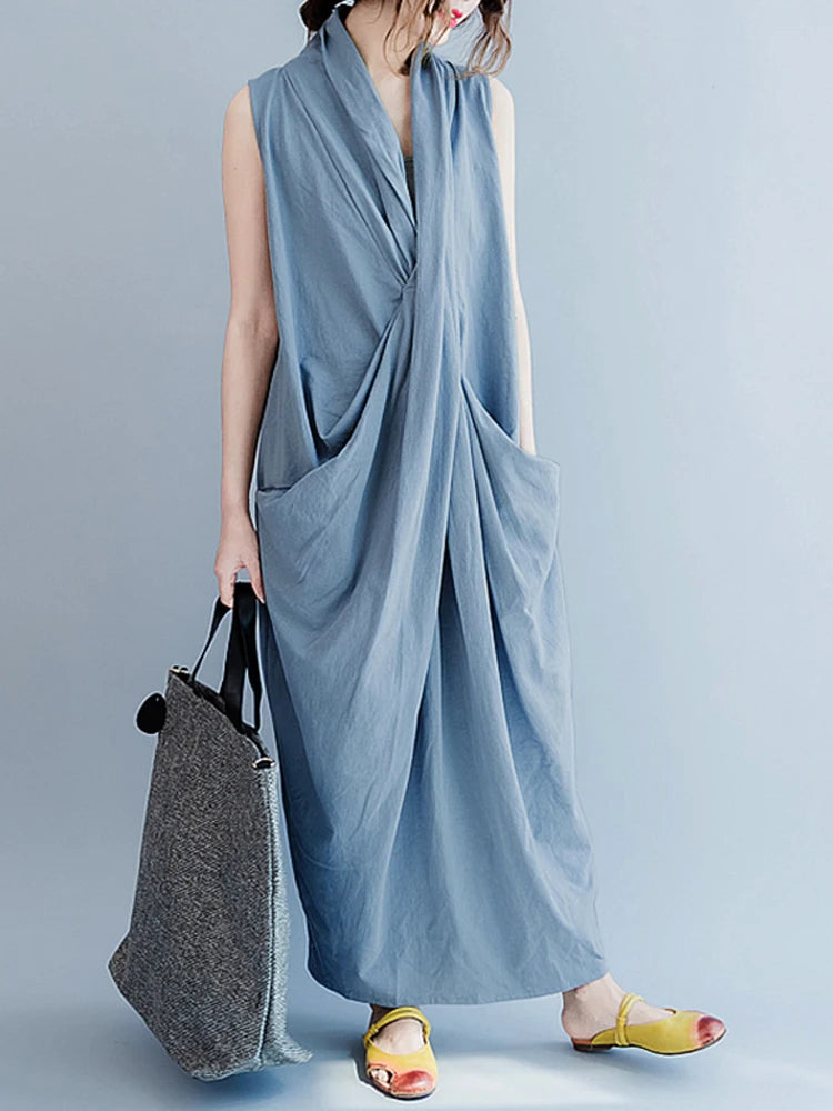 ZANZEA Oversize Asymmetrical Maxi Dress Women's Summer 2025 Holiday Sundress Female V Neck Draped Vestidos Rayon Robes Femme