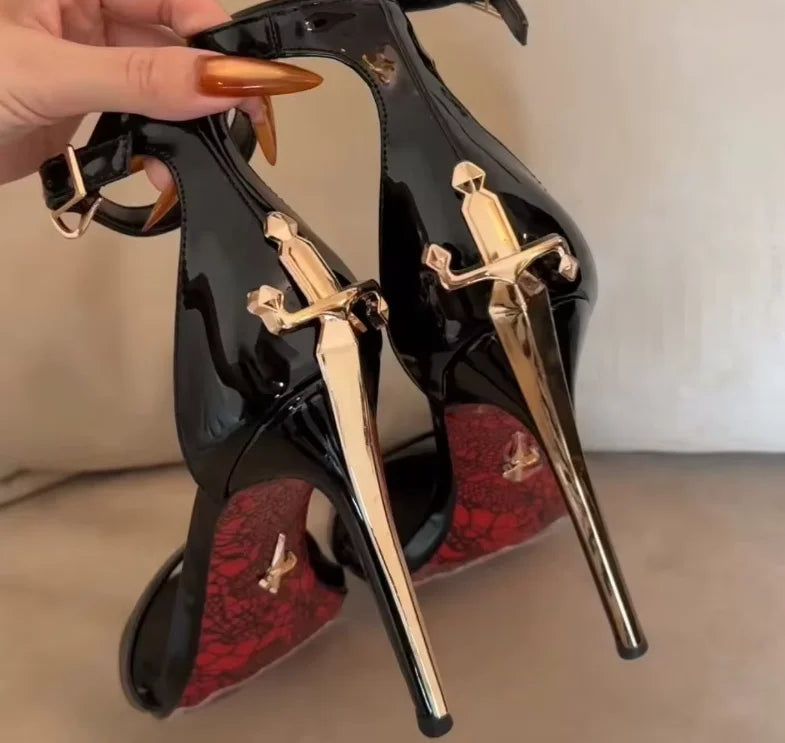 8CM Fashion Womens High Heel High Quality Metal Scepter Stiletto Pointed Leather Women Shoes Premium Single Shoes for Women