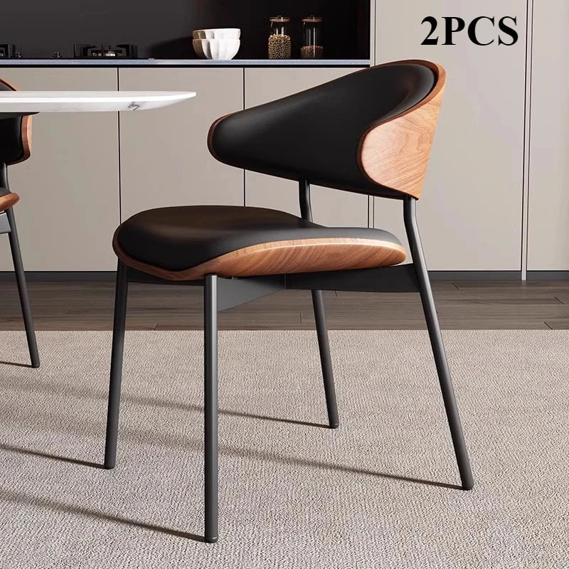 Leather Dining Chairs Set of 2 or1,Mid Century Modern Chair, Upholstered Kitchen Dining Room ChairsBlack WalnutBendwood.