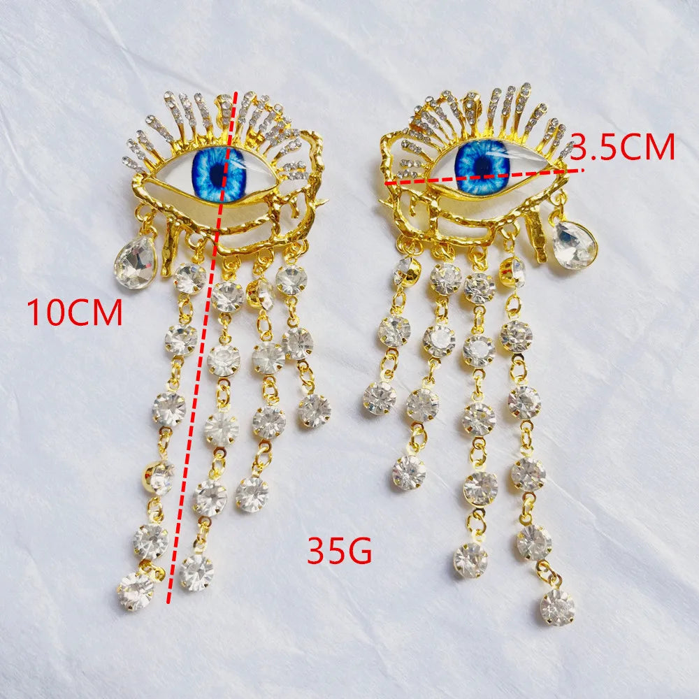 Baroque Style Metal Golden Plated Eyes Tassel Dangle Earrings For Women Fashion Jewelry Exaggerated Ears' Accessories