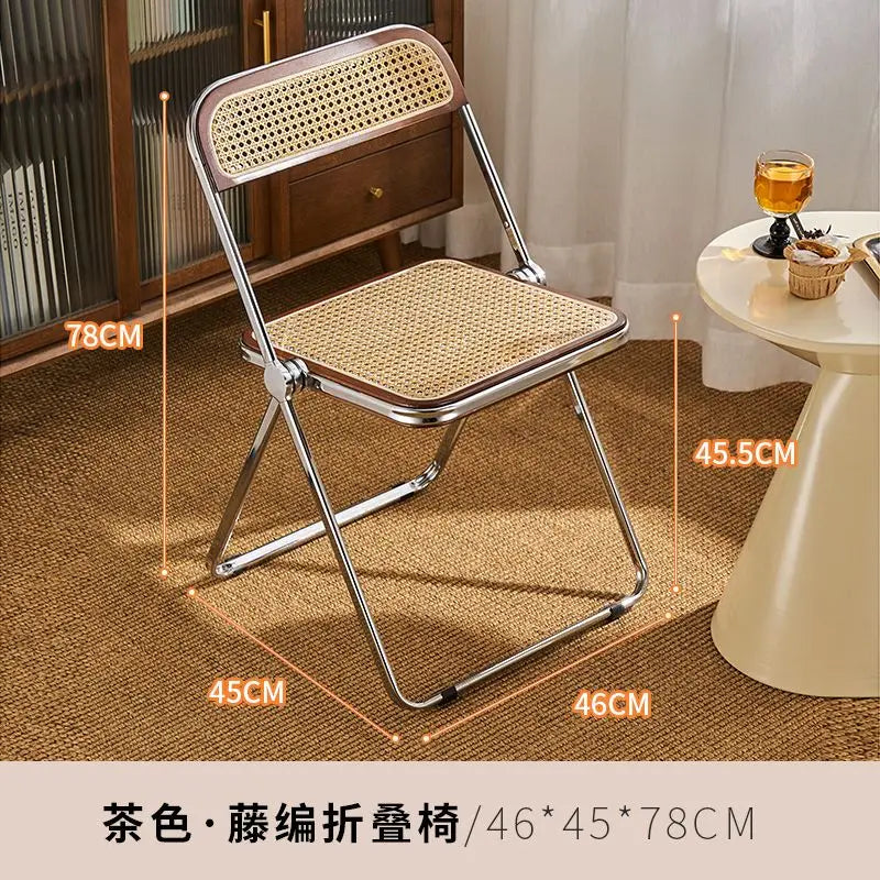 Nordic Rattan Home Comfortable Dining Chair Long Sitting Comfortable Chairs Creative Folding Chair Leisure Retro Backrest Stools