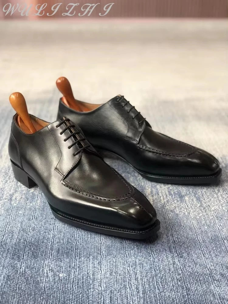 Men's Wedding Shoes Genuine Leather Formal Banquet Cowhide Shoes Young Business Comfortable Derby Shoes Lace Up Office Shoes