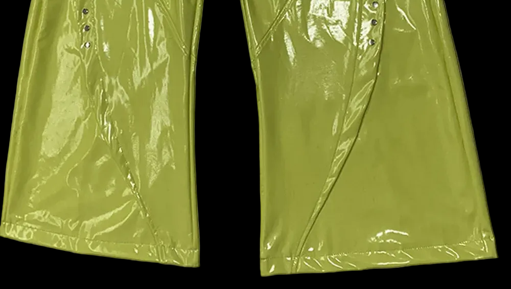 Nerazzurri Spring Autumn Studded Soft Shiny Bright Reflective Patent PVC Leather Wide Leg Pants for Men Y2K Streetwear Fashion