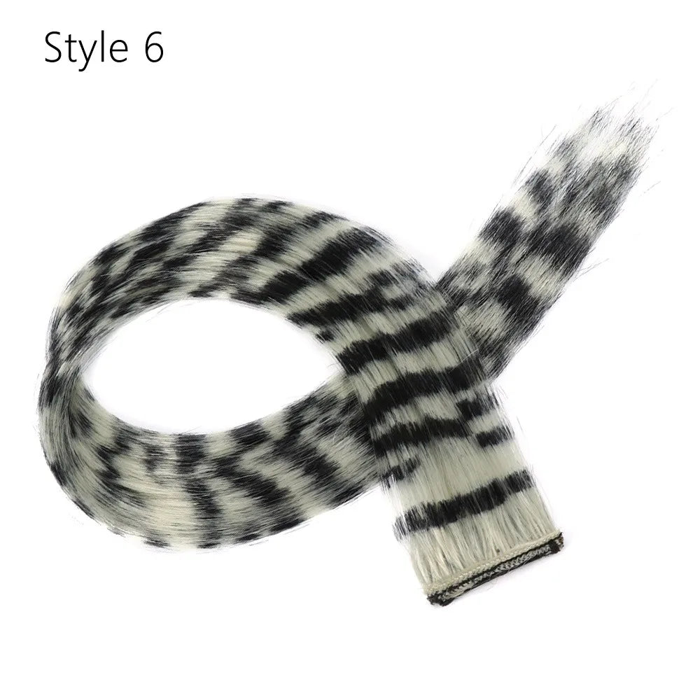 Stripe Printed Clip in Hair Extensions Synthetic Straight Hair Highlights Colorful 18 Inches Wig Hairpieces for Daily Use Party