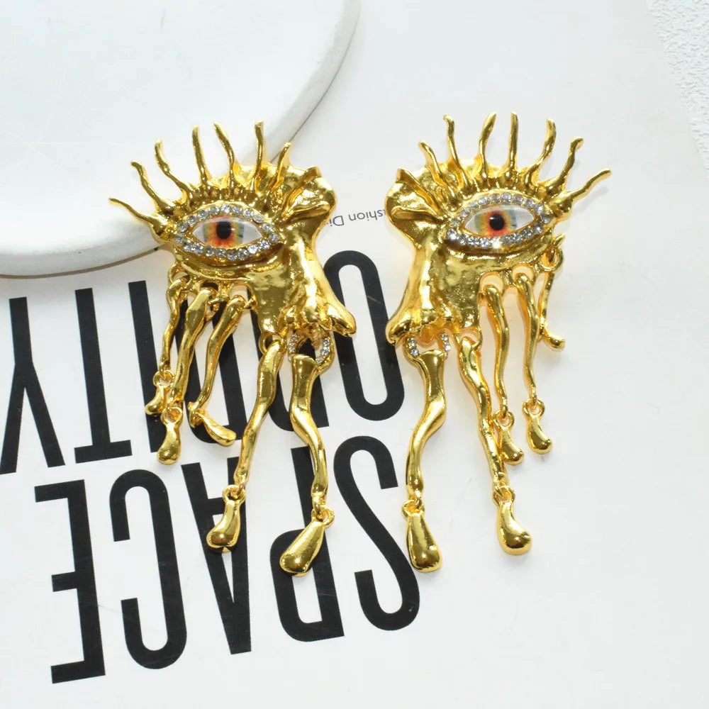 High Quality Metal Golden Plated Eyes Dangle Earrings For Women Jewelry New Arrival Fashion Exaggerated Lady Ears' Accessories