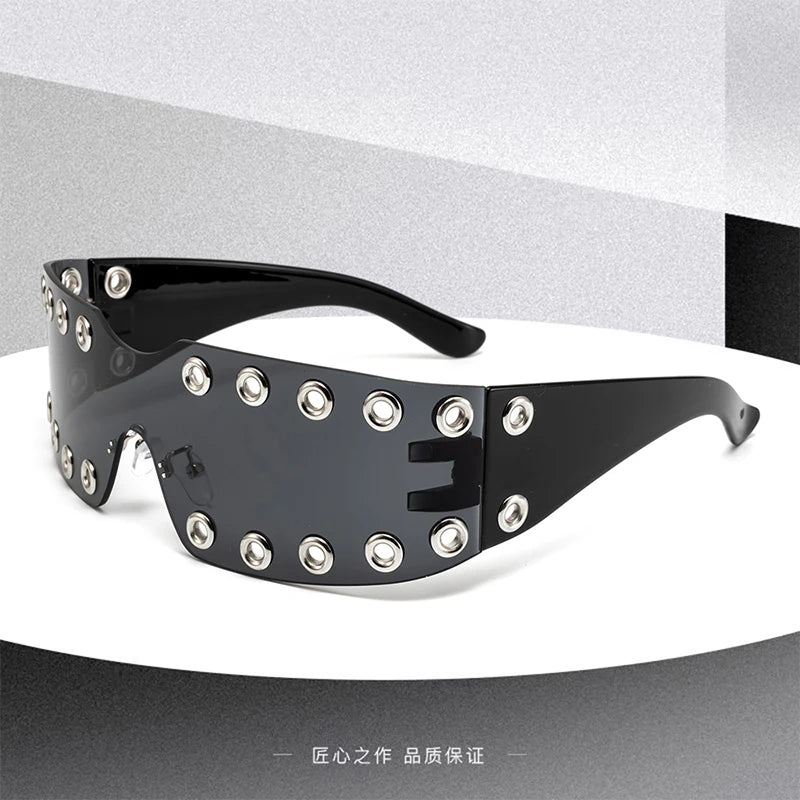 New 2026 Luxury Trendy Diamond Rimless Rhinestone Sunglasses Women Punk Shield Wrap Sun Glasses Vintage One-Piece Shades Goggle