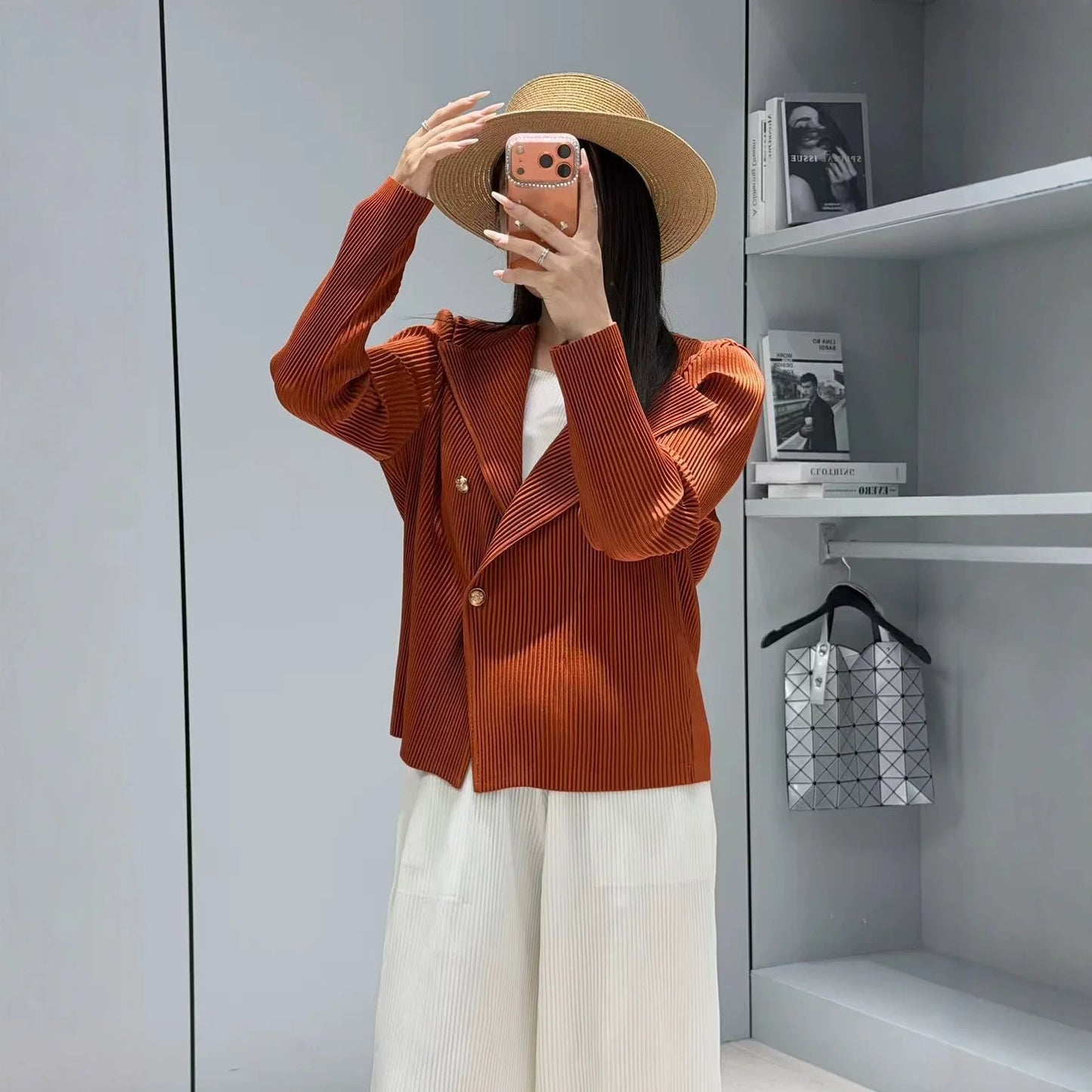 Miyake Style Pleated Blazer in Spring and Autumn Irregular Design Large Lapel Cardigan Temperament Versatile Pleated Top