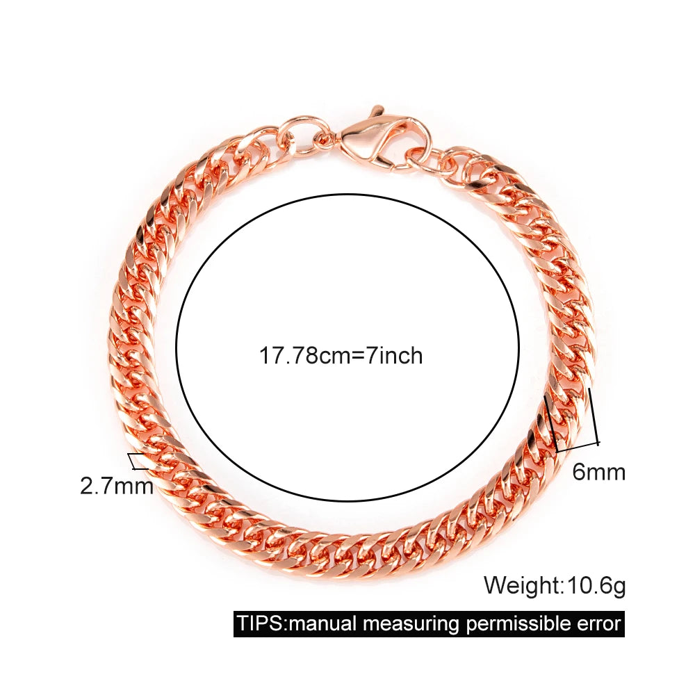 Pure Copper Bracelets for Men Women Adjustable Cuban Chain Link Lobster Clasp 6mm Wide Anti-scratch Male 7-10.5 Inch Jewelry
