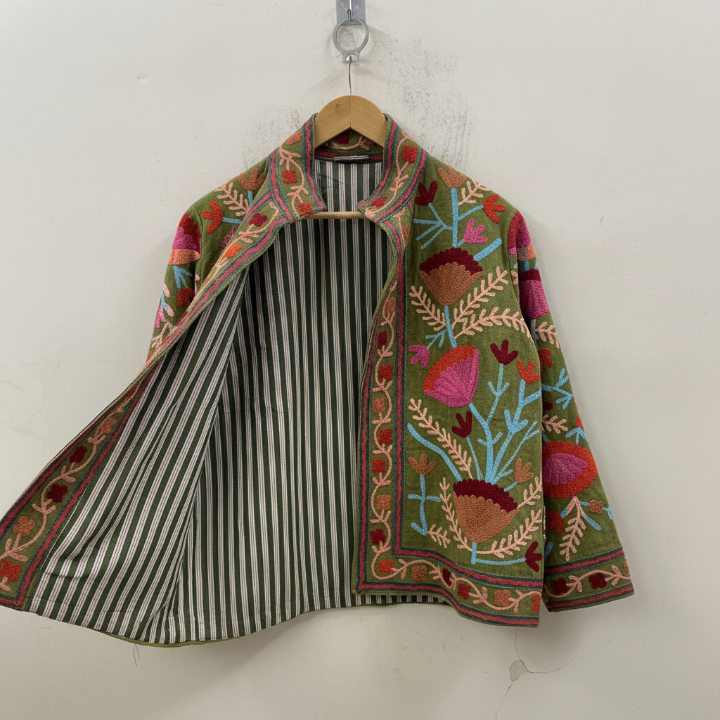 Unisex Handcrafted Suzani Velvet Jacket Floral Embroidered Winter Coat Bohemian Ethnic Outerwear Factory Direct Wholesale Price