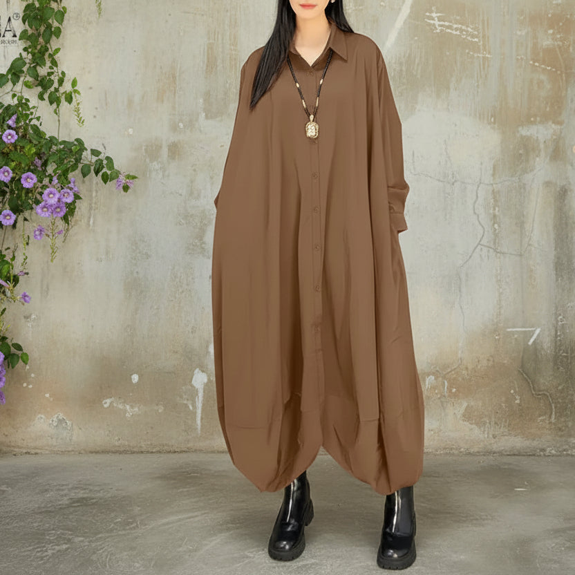 Oversized Jumpsuits Turn-Down Collar Long Sleeves Button Up Drop-Crotch Pant Overalls Casual Streetwear Playsuits