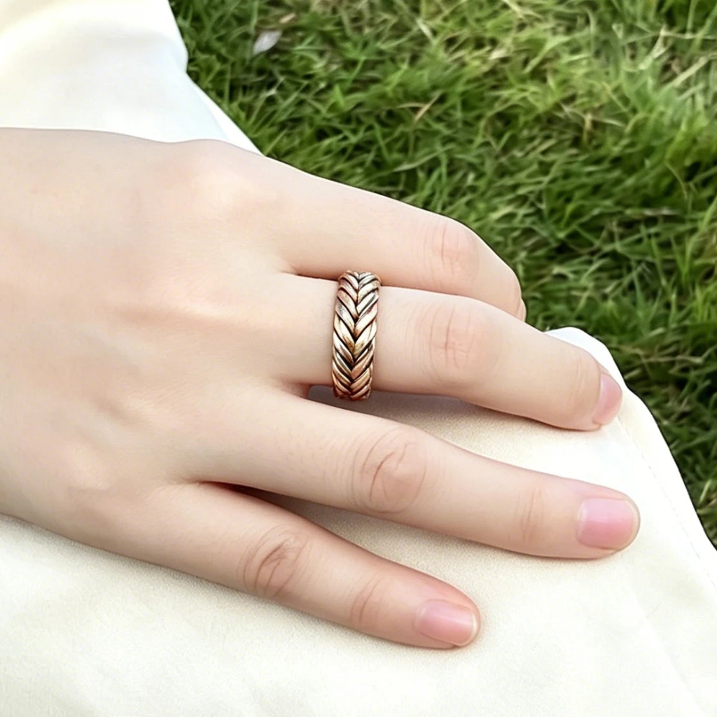 Vinterly Pure Copper Rings Magnetic Health Energy Braided Twisted Finger Open Cuff Adjustable Wedding Bands 7.3mm Wide Jewelry